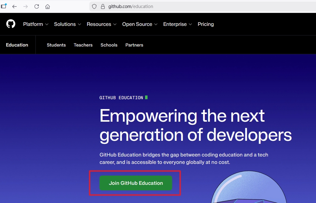GitHub Education 首頁